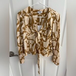NWT PARKER Top Silky small Twist Front V Neck Gold Lark Long Sleeve Blouse